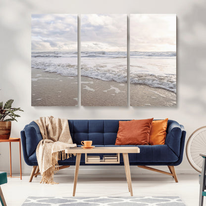 70596264-MGV-CV-36X24-Ocean Waves Wall Art Canvas Print, Framed Coastal Shoreline Art Picture Print, Sea Foam Perfect Coastal Minimalist Decor Artwork