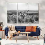 24051061-MGV-CV-36X24-Monochrome Highland Cow Wall Art Canvas Print, Framed Scottish Bull Art Picture Print, Lone Cattle Perfect Rustic Farmhouse Decor