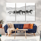 69934913-MGV-CV-36X24-Wild Horses Running Wall Art Canvas Print, Framed Black White Mustangs Art Picture Print, Rustic Western Perfect Rustic Western