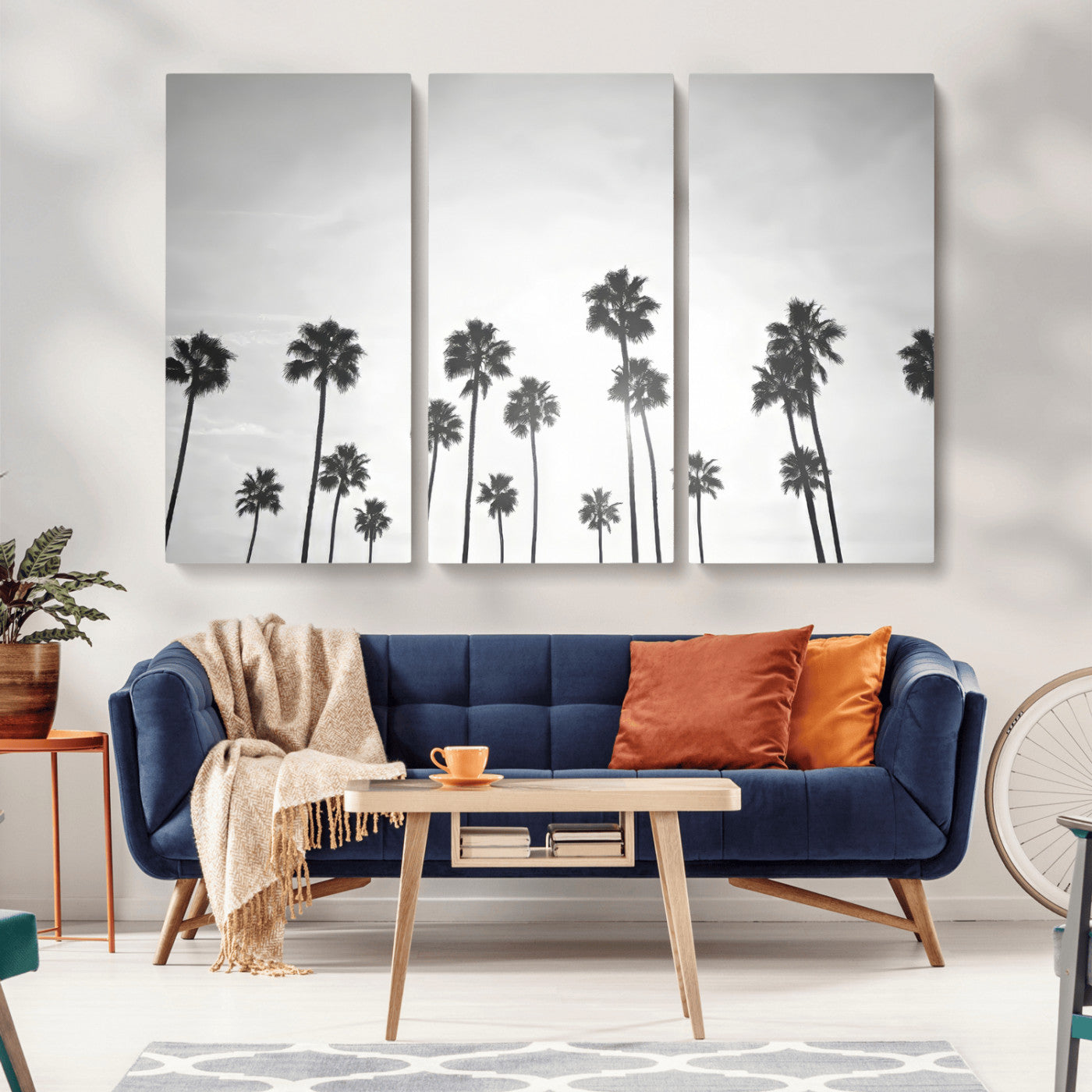 62298277-MGV-CV-36X24-Monochrome Palms Wall Art Canvas Print, Framed Minimalist Trees Art Picture Print, Silhouetted Palms Perfect Tropical Minimalist