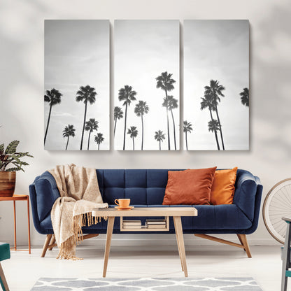 62298277-MGV-CV-36X24-Monochrome Palms Wall Art Canvas Print, Framed Minimalist Trees Art Picture Print, Silhouetted Palms Perfect Tropical Minimalist