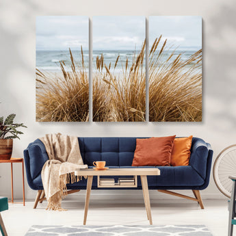 14270839-MGV-CV-36X24-Beach Grass Wall Art Canvas Print, Framed Coastal Dunes Art Picture Print, Dune Grass Perfect Coastal Minimalist Decor Artwork