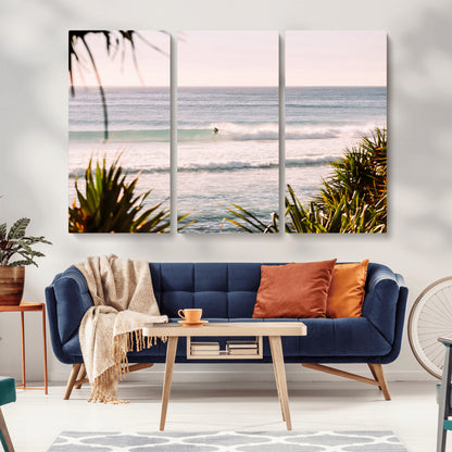 23287092-MGV-CV-36X24-Ocean Surfer Wall Art Canvas Print, Framed Coastal Surf Art Picture Print, Tropical Beach Perfect Tropical Coastal Decor Artwork