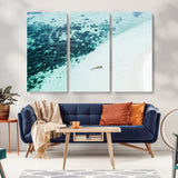 33764764-MGV-CV-36X24-Minimal Beach Wall Art Canvas Print, Framed Ocean Swimming Art Picture Print, Clear Ocean Perfect Minimal Coastal Decor Artwork