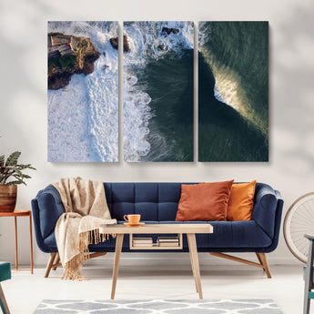 37405684-MGV-CV-36X24-Nazaré Coast Wall Art Canvas Print, Framed Aerial Ocean Art Picture Print, Coastal Fortress Perfect Dramatic Coastal Decor Artwork