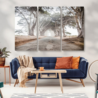 87090469-MGV-CV-36X24-Cypress Tunnel Wall Art Canvas Print, Framed Misty Road Art Picture Print, Foggy Trees Perfect Rustic Woodland Decor Artwork