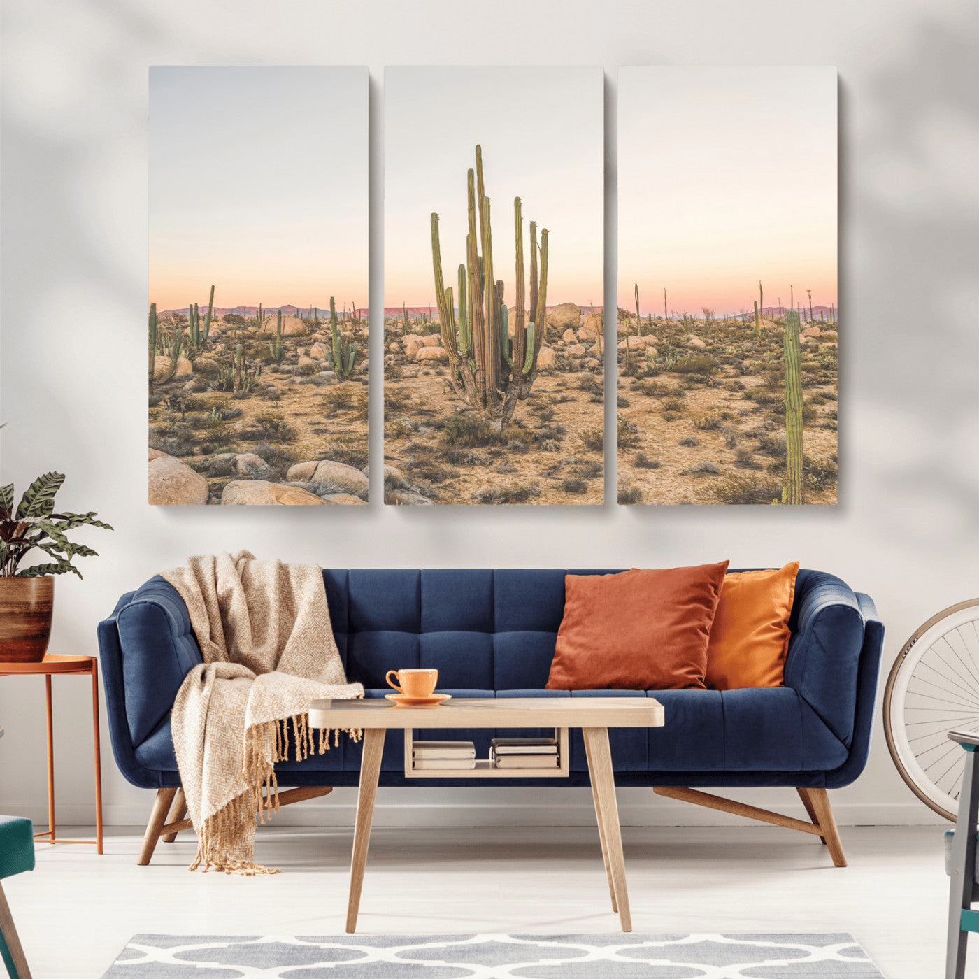76234974-MGV-CV-36X24-Desert Cactus Wall Art Canvas Print, Framed Baja Desert Art Picture Print, Pastel Desert Perfect Southwestern Boho Decor Artwork