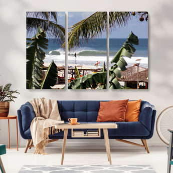 34722557-MGV-CV-36X24-Tropical Shoreline Wall Art Canvas Print, Framed Surfer Beach Art Picture Print, Coastal Surf Perfect Tropical Coastal Decor