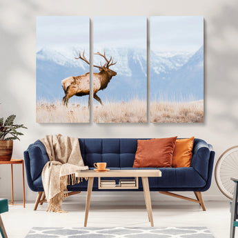 96024025-MGV-CV-36X24-Elk Photography Wall Art Canvas Print, Framed Mountain Wildlife Art Picture Print, Rustic Lodge Decor Perfect Rustic Lodge Decor