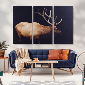91871131-MGV-CV-36X24-Rustic Elk Art Wall Art Canvas Print, Framed Moody Wildlife Decor Art Picture Print, Western Animal Print Perfect Western Lodge