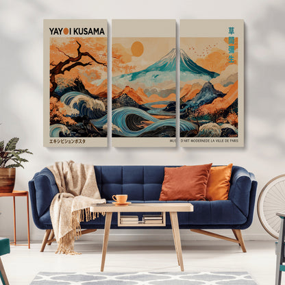 22373530-MGV-CV-36X24-Japanese Mt Fuji Wave Art Print – Ukiyo e Inspired Sun & Cherry Blossom Poster, Traditional Asian Landscape Painting, Modern