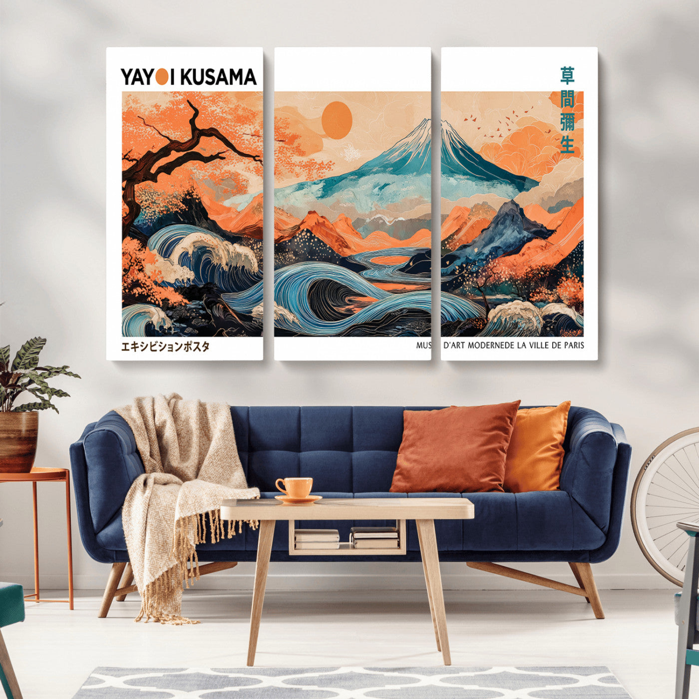 88785870-MGV-CV-36X24-Japanese Great Wave & Mt Fuji Wall Art – Ukiyo e Style Landscape Print with Flowing River, Autumn Mountain Poster, Oriental Asian