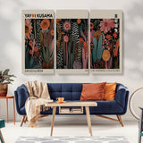 28344895-MGV-CV-36X24-Dark Floral Abstract Wall Art Poster – Modern Botanical Canvas Print with Beige Border, Kusama Inspired Boho Flower Painting,