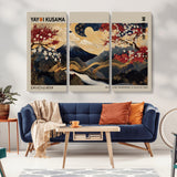 54967195-MGV-CV-36X24-Mount Fuji Wall Art – Japanese Cherry Blossom Abstract Canvas Print, Navy Gold Landscape Painting, Oriental Luxury Home Decor