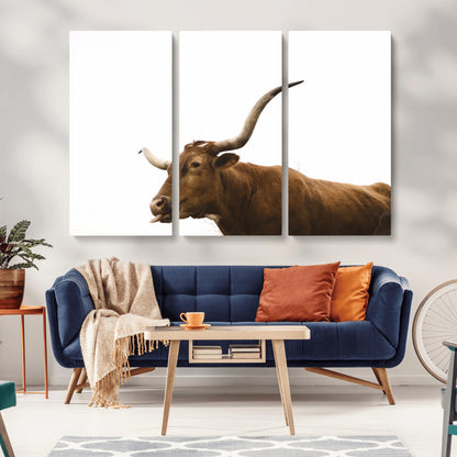 62566114-MGV-CV-36X24-Longhorn Cow Art Wall Art Canvas Print, Framed Rustic Animal Decor Art Picture Print, Texas Bull Photo Perfect Rustic Farmhouse
