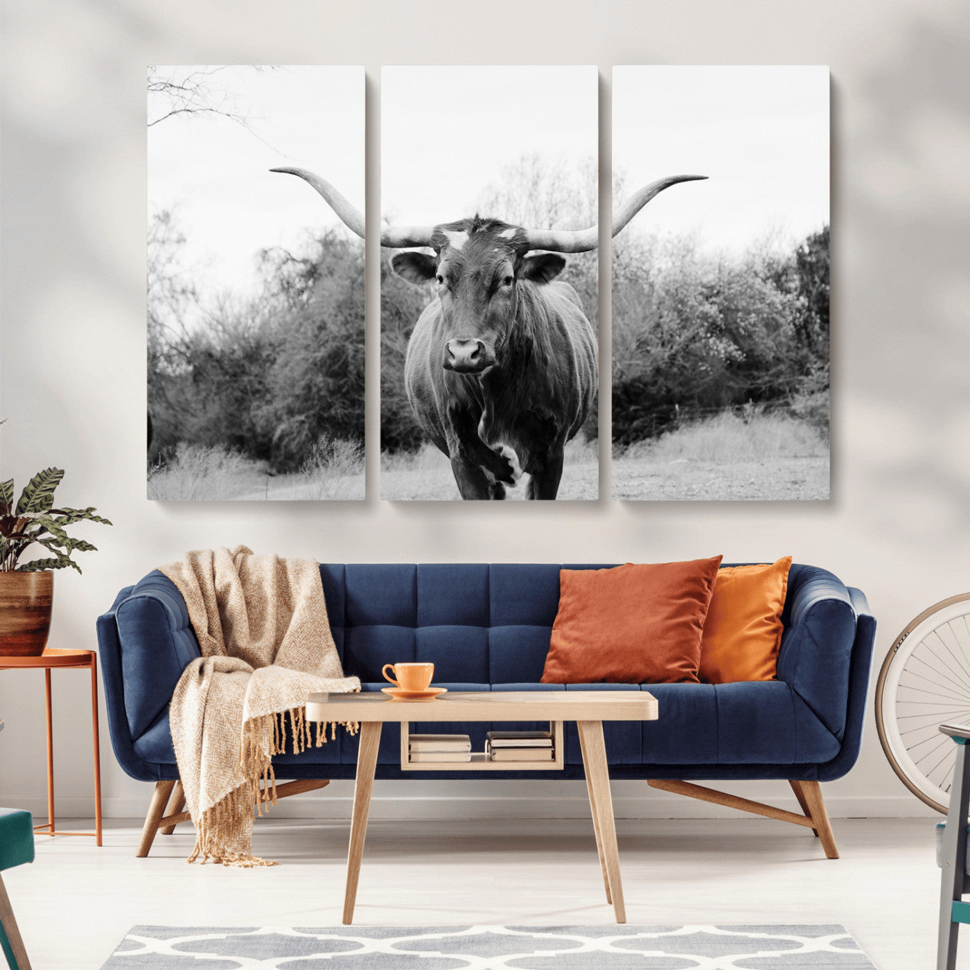 97280319-MGV-CV-36X24-Longhorn Photography Wall Art Canvas Print, Framed Western Cow Decor Art Picture Print, Texas Ranch Style Perfect Rustic Farmhouse