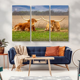 97244565-MGV-CV-36X24-Longhorn Duo Wall Art Canvas Print, Framed Cozy Ranch Vibes Art Picture Print, Western Ranch Decor Perfect Rustic Farmhouse Decor