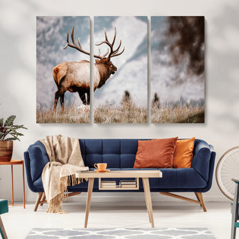70489411-MGV-CV-36X24-Elk Photography Wall Art Canvas Print, Framed Mountain Wildlife Art Picture Print, Rustic Nature Decor Perfect Rustic Lodge Decor