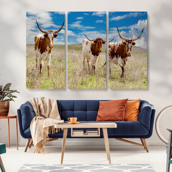 58099948-MGV-CV-36X24-Texas Longhorn Wall Art Canvas Print, Framed Western Decor Art Picture Print, Rustic Farmhouse Perfect Western Farmhouse Decor