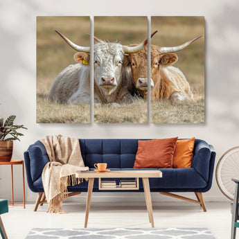 53388593-MGV-CV-36X24-Cow Photography Wall Art Canvas Print, Framed Rustic Animal Decor Art Picture Print, Texas Cow Pair Perfect Western Farmhouse