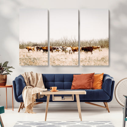 12454132-MGV-CV-36X24-Cow Herd Photography Wall Art Canvas Print, Framed Rustic Farmhouse Decor Art Picture Print, Western Ranch Style Perfect Rustic