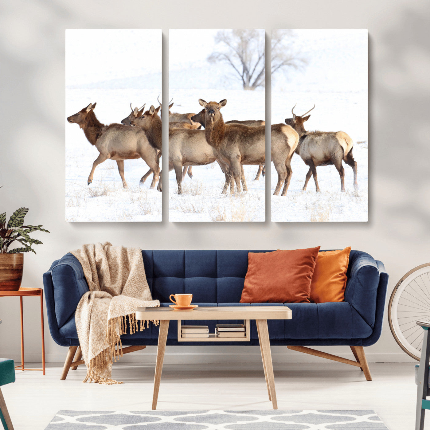 68738684-MGV-CV-36X24-Winter Elk Scene Wall Art Canvas Print, Framed Wildlife Photography Art Picture Print, Snowy Deer Decor Perfect Rustic Lodge Decor
