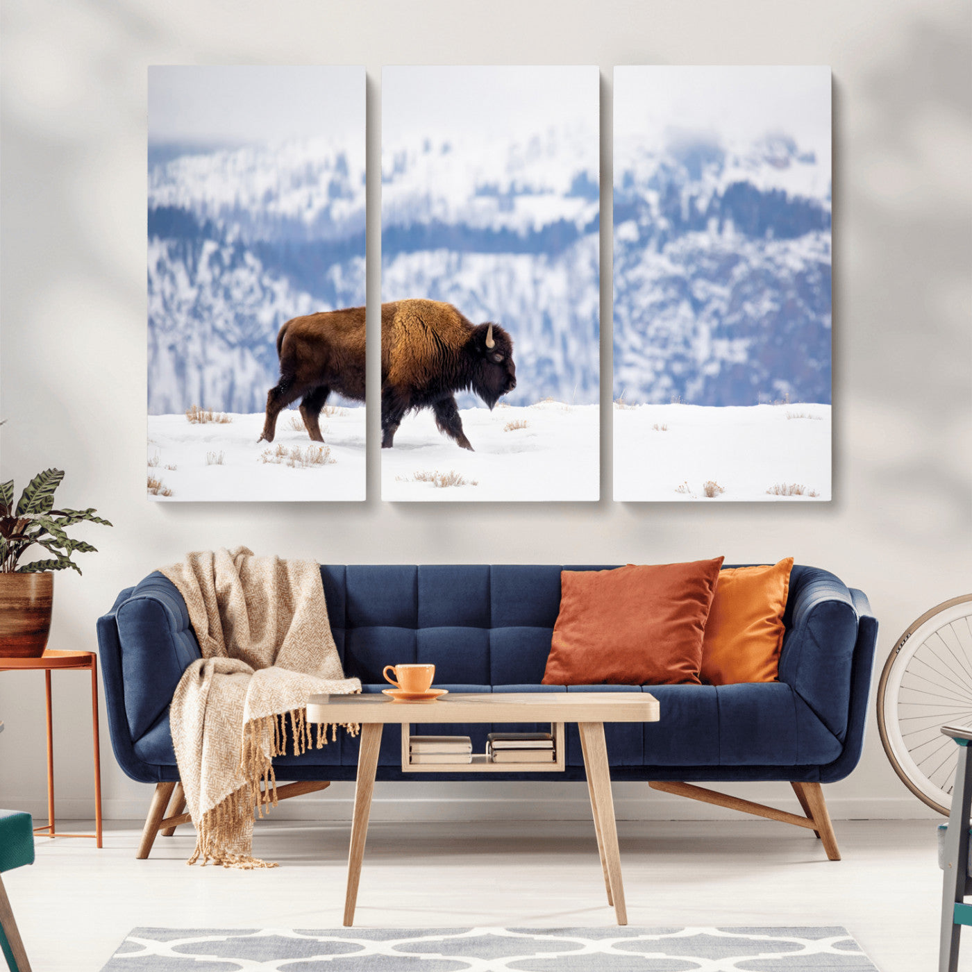 58512275-MGV-CV-36X24-Cowboy Aesthetic Wall Art Canvas Print, Framed Neutral Animal Theme Art Picture Print, Bison Ranch Style Perfect Rustic Western