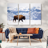 58512275-MGV-CV-36X24-Cowboy Aesthetic Wall Art Canvas Print, Framed Neutral Animal Theme Art Picture Print, Bison Ranch Style Perfect Rustic Western