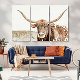 98924580-MGV-CV-36X24-Texas Longhorn Bull Wall Art Canvas Print, Framed Rustic Farmhouse Decor Art Picture Print, Western Animal Theme Perfect Rustic