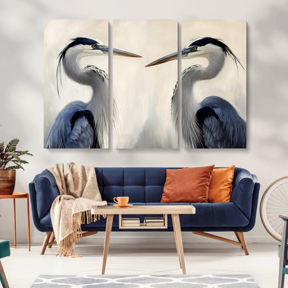 18230556-MGV-CV-36X24-Blue Heron Pair Wall Art Canvas Print, Framed Coastal Bird Theme Art Picture Print, Tranquil Wildlife Scene Perfect Coastal