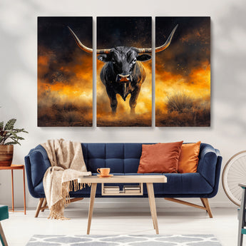 58293979-MGV-CV-36X24-Longhorn Canvas Wall Art Canvas Print, Framed Bold Bull Wall Art Art Picture Print, Western Animal Decor Perfect Western Dramatic