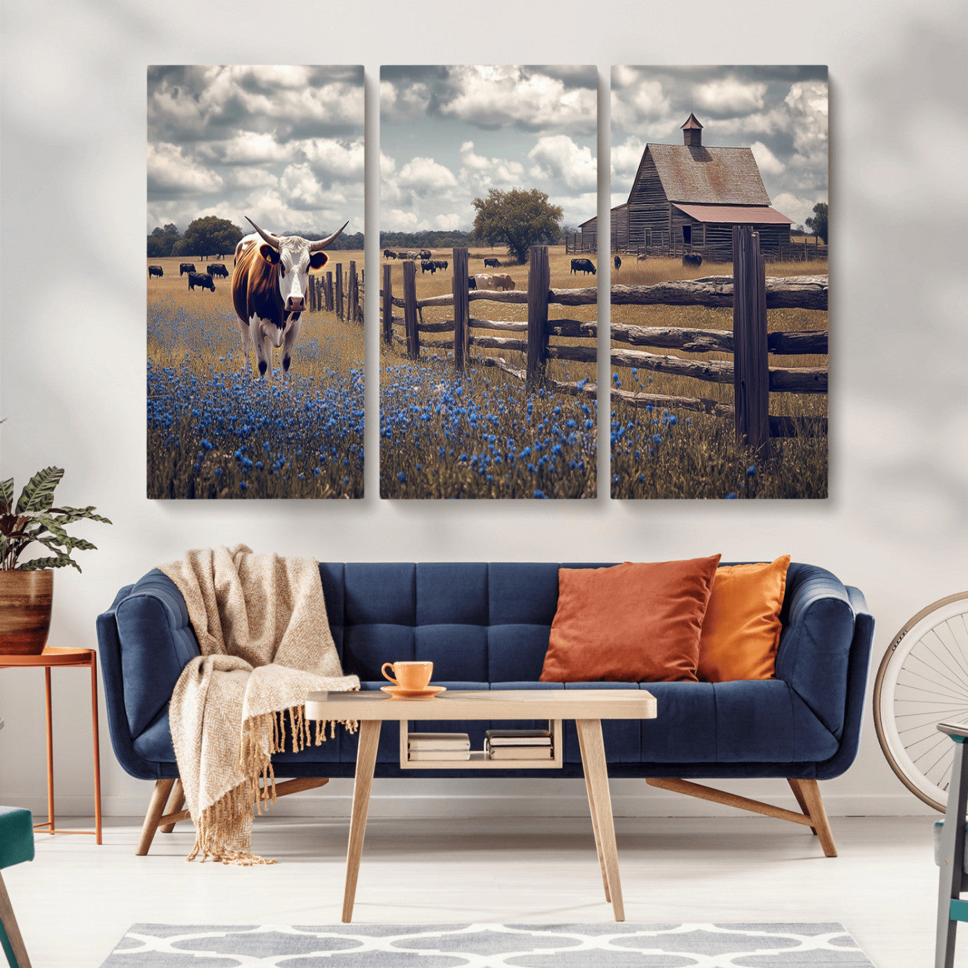 22296025-MGV-CV-36X24-Texas Longhorn Canvas Wall Art Canvas Print, Framed Rustic Barn Wall Art Art Picture Print, Farmhouse Cow Decor Perfect Rustic
