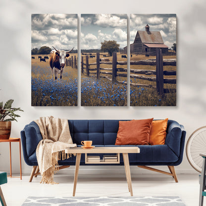 22296025-MGV-CV-36X24-Texas Longhorn Canvas Wall Art Canvas Print, Framed Rustic Barn Wall Art Art Picture Print, Farmhouse Cow Decor Perfect Rustic