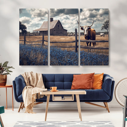 51092814-MGV-CV-36X24-Texas Longhorn Wall Art Wall Art Canvas Print, Framed Rustic Barn Canvas Art Picture Print, Farmhouse Cow Decor Perfect Rustic