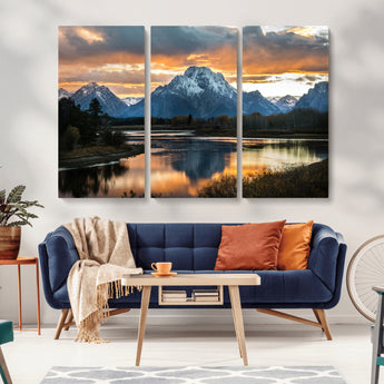 14130176-MGV-CV-36X24-Mountain Sunset Wall Art Canvas Print, Framed Alpine Wilderness Art Picture Print, Golden Hour Perfect Rustic Wilderness Decor