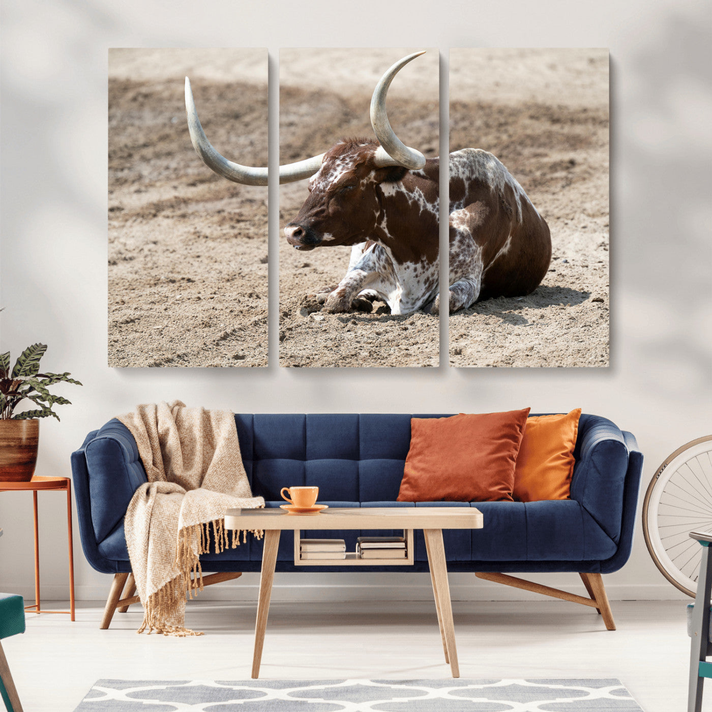 76549210-MGV-CV-36X24-Texas Longhorn Wall Art Canvas Print, Framed Country Living Art Picture Print, Farmhouse Aesthetic Perfect Western Rustic Decor