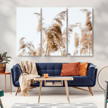 17019393-MGV-CV-36X24-Pampas Grass Wall Art Canvas Print, Framed Neutral Tones Art Picture Print, Minimalist Nature Perfect Boho Minimalist Decor