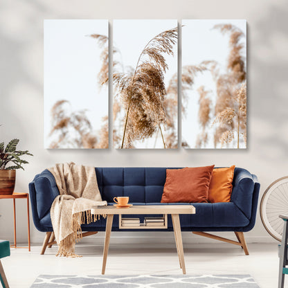 17019393-MGV-CV-36X24-Pampas Grass Wall Art Canvas Print, Framed Neutral Tones Art Picture Print, Minimalist Nature Perfect Boho Minimalist Decor