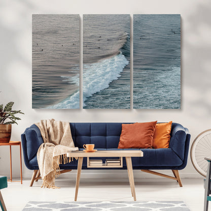 23077324-MGV-CV-36X24-Ocean Waves Wall Art Canvas Print, Framed Coastal Serenity Art Picture Print, Surf Aesthetic Perfect Modern Coastal Decor Artwork