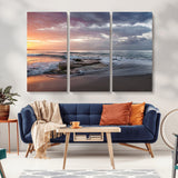 94208089-MGV-CV-36X24-Golden Hour Wall Art Canvas Print, Framed Tranquil Waves Art Picture Print, Beach Horizon Perfect Coastal Serenity Decor Artwork