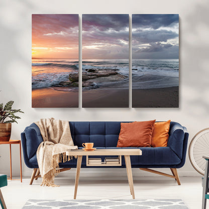 94208089-MGV-CV-36X24-Golden Hour Wall Art Canvas Print, Framed Tranquil Waves Art Picture Print, Beach Horizon Perfect Coastal Serenity Decor Artwork