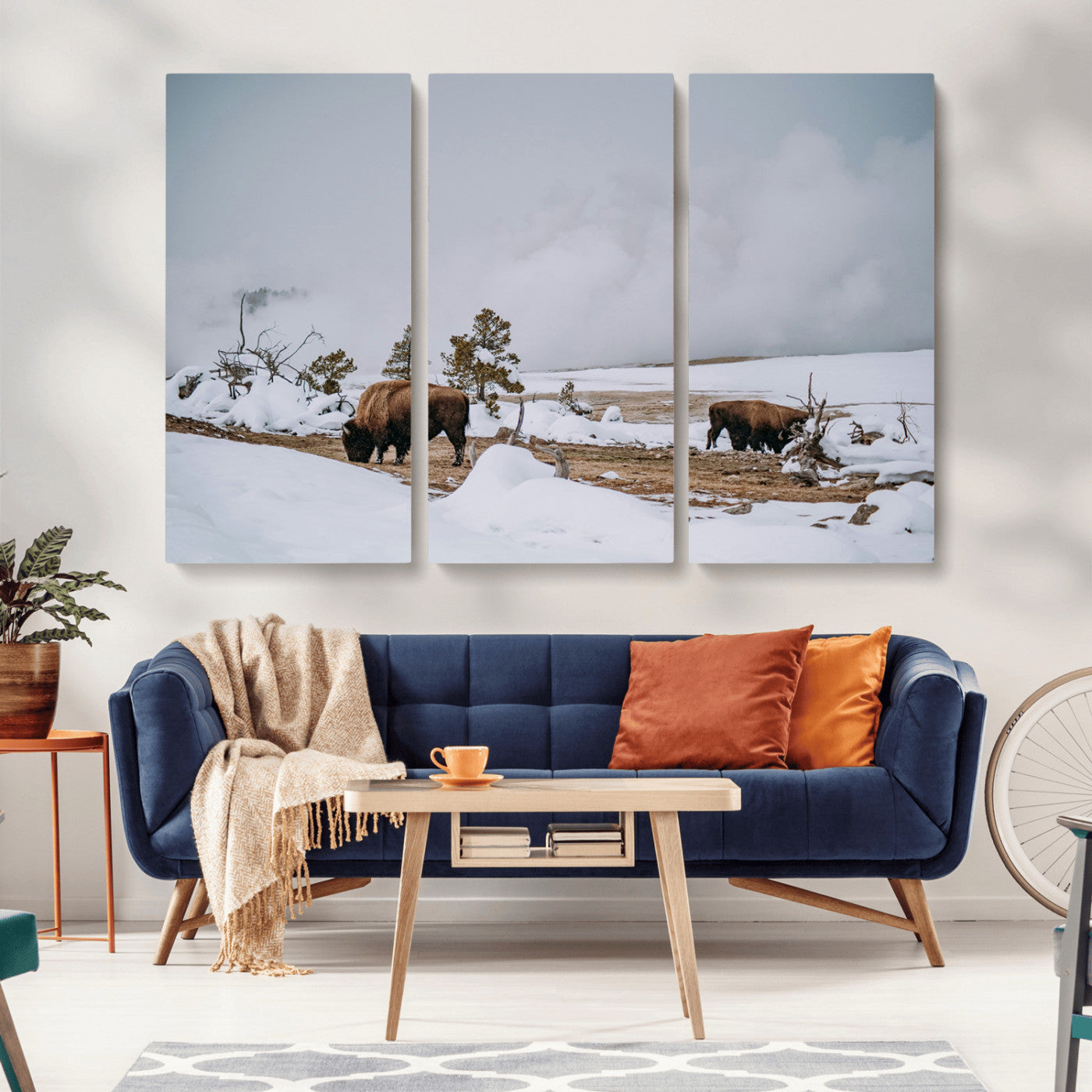 60308289-MGV-CV-36X24-Bison Wildlife Wall Art Canvas Print, Framed Snowy Prairie Art Picture Print, Western Landscape Perfect Rustic Winter Decor