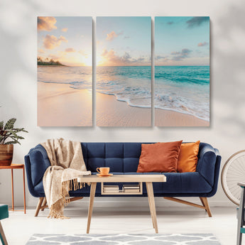 94538225-MGV-CV-36X24-Beach Sunset Wall Art Canvas Print, Framed Ocean Waves Art Picture Print, Summer Escape Perfect Coastal Serenity Decor Artwork