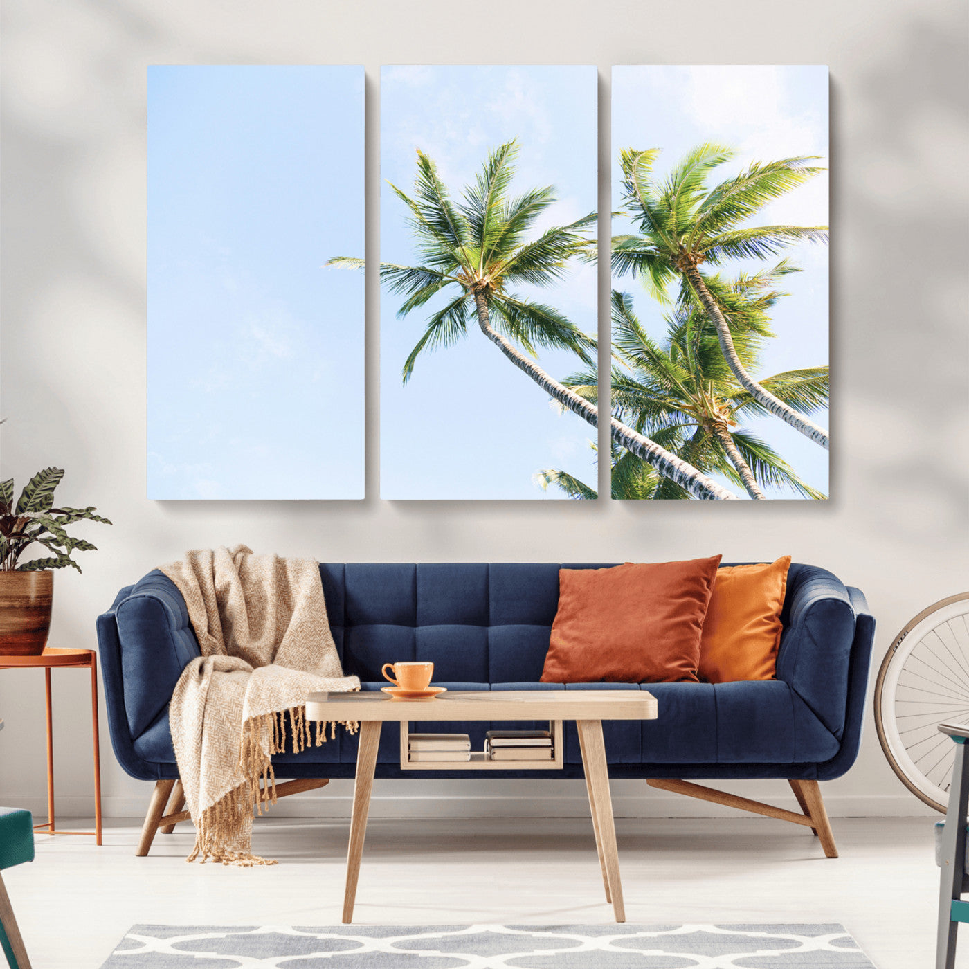 54719115-MGV-CV-36X24-Palm Trees Wall Art Canvas Print, Framed Tropical Aesthetic Art Picture Print, Coastal Serenity Perfect Tropical Minimalist Decor