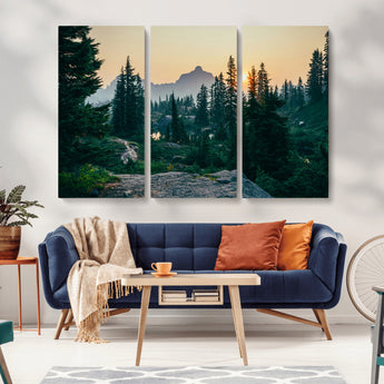 66397982-MGV-CV-36X24-Mountain Landscape Wall Art Canvas Print, Framed Forest Serenity Art Picture Print, Mountain Landscape Perfect Rustic Wilderness