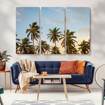 99033771-MGV-CV-36X24-Palm Trees Wall Art Canvas Print, Framed Tropical Vibes Art Picture Print, Coastal Sunset Perfect Coastal Boho Decor Artwork