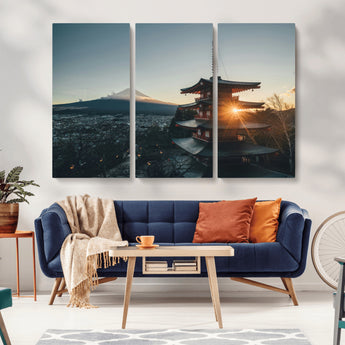 87729656-MGV-CV-36X24-Mount Fuji Wall Art Canvas Print, Framed Japan Travel Art Picture Print, Chureito Pagoda Perfect Zen Minimalism Decor Artwork