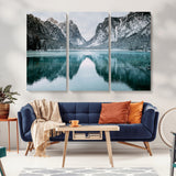 73098373-MGV-CV-36X24-Mountain Lake Wall Art Canvas Print, Framed Winter Wonderland Art Picture Print, Snowy Peaks Perfect Modern Nature Decor Artwork
