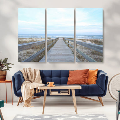 31602988-MGV-CV-36X24-Beach Boardwalk Wall Art Canvas Print, Framed Coastal Serenity Art Picture Print, Ocean View Perfect Coastal Minimalist Decor