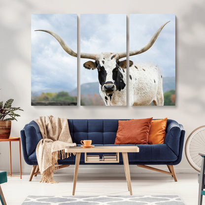 63592811-MGV-CV-36X24-Texas Longhorn Wall Art Canvas Print, Framed Western Rustic Art Picture Print, Farmhouse Decor Perfect Rustic Farmhouse Decor